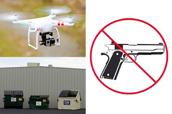 drones dumpsters and guns