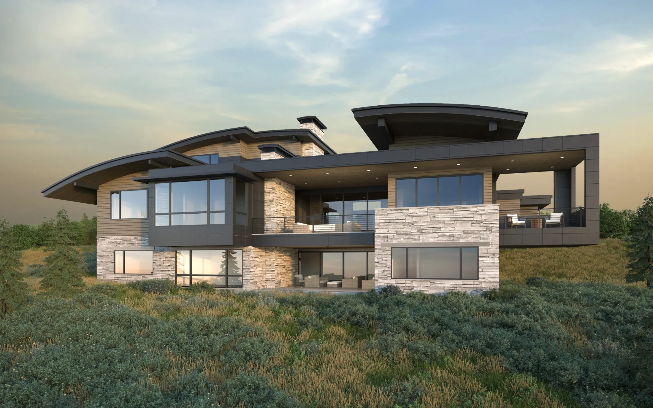 The Bradford Plus rear exterior at sunset