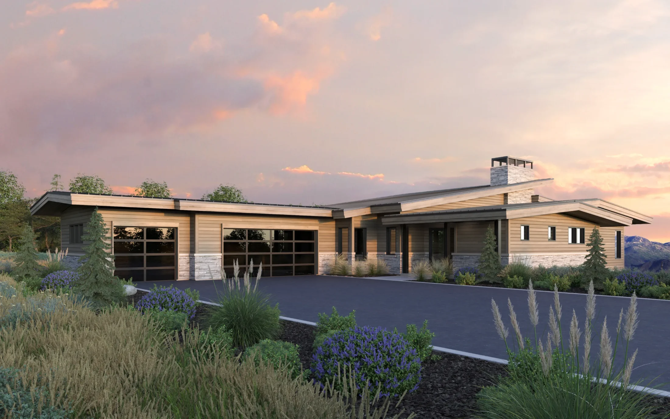 The Wyeth front exterior at sunset