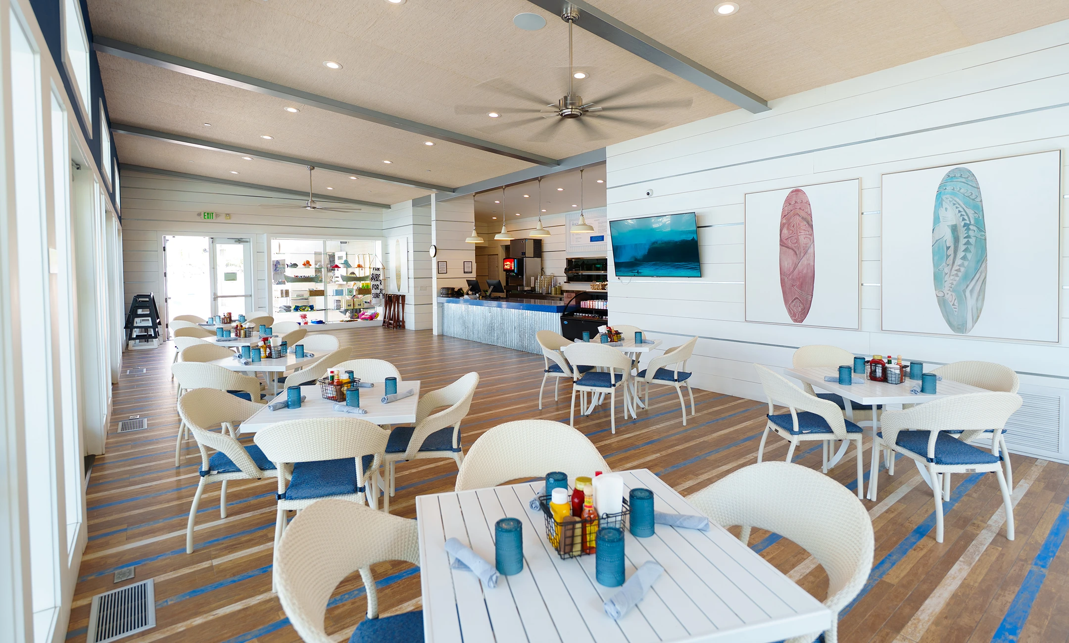 Interior of the restaurant at the Beach Club in Promontory.